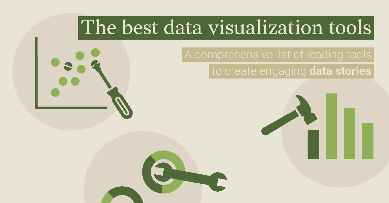 Banner showing text 'The best data visualization tools' with icons of tools and charts representing data visualization concepts.