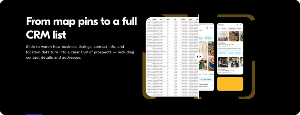 IGLeads can covert from map pins to a full CRM list